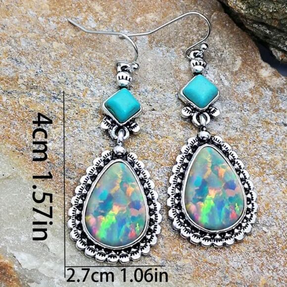 ✨🆕✨ BoHo Turquoise Decor Drop Earrings✨ Available in Brown, Lt Blue, Colorful✨ - Picture 7 of 11